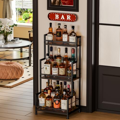 Trapezoid Liquor Stand, 3 Tier Liquor Cabinet, Wine Bottle Display Shelf for Home Bar, Mini Corner Liquor Bottle Display Stand for Whiskey, Wine, Stepped Wine Rack Freestanding Floor - view 4