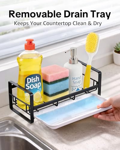 Large Kitchen Sponge Holder, 304 Stainless Steel Sink Caddy, Black - view 4