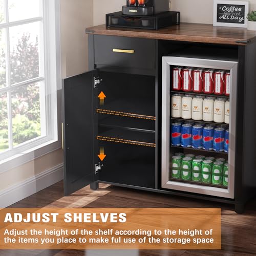 Coffee Bar Cabinet with Fridge Space, Mini Fridge Stand,Black - view 6