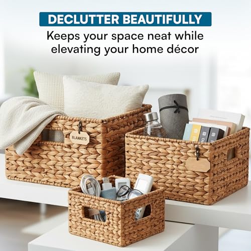 Woven Water Hyacinth Wicker Storage Baskets, Nesting Set of 3 - view 5