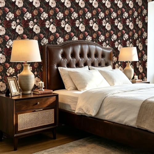 Dark Red Vintage Floral Peel and Stick Wallpaper 17.5" x 118" - view 5