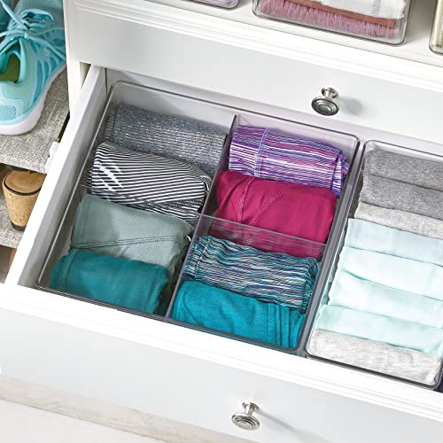 Plastic 4 Compartment Divided Drawer and Closet Storage Bin - Organizer for Scarves, Socks, Ties Bras, and Underwear - Dress Drawer Organizer, Shelf Organization - 2 Pack - Clear - view 3