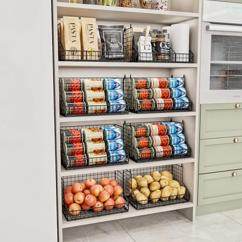 2 Pack Stackable Can Rack Organizer for Pantry Storage,Can Dispensers with 4 Adjustable Dividers, 2-Tier Metal Wire Basket Beverage Pop Soda Rack for Kitchen Cabinet Pantry, Black - view 5