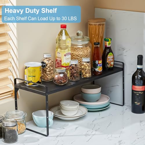 15.5 to 25.5 Inch Expandable Kitchen Cabinet Organizer Shelf, 2 Pack 30 LBS Heavy Duty Adjustable Kitchen Counter Storage Shelves Organizers,Stackable Small Storage Shelf Rack For Cabinet Cupboard - view 6