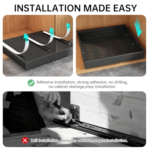 Pull out Cabinet Organizer, 2 pack, 16.5" Deep Heavy Slide out Drawers, Upgraded Full Extension 3-Rail System, Expandable 12.8"-20.8" Roll out Shelf Storage for Kitchen Cabinet Organization - view 6
