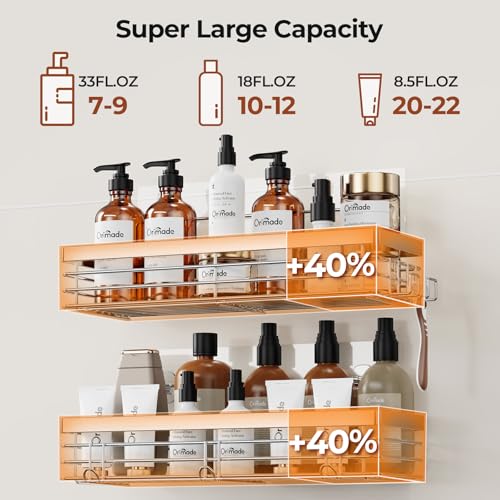 Adhesive Shower Caddy Soap Dish Holder Shelf with 5 Hooks Bathroom Organizer Basket Kitchen Storage Rack Wall Mounted No Drilling Stainless Steel - 3 Pack,Silver - view 5