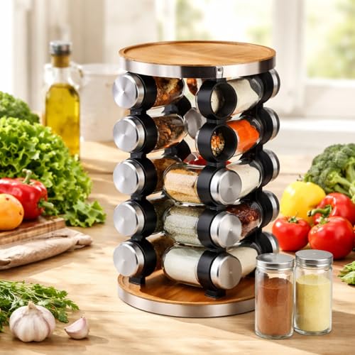 20 Jar Rotating Spice Rack, Wood & Stainless Steel Countertop - view 5