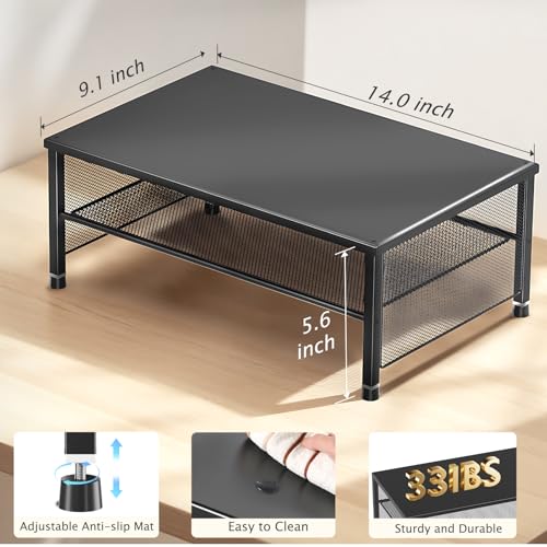 2-Tier Computer Monitor Stand Riser, Printer & Laptop Stand, Office Desk Accessories, Workspace Desk Organizer for Home Office Supplies, Black - view 7