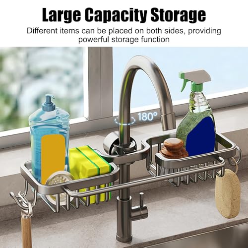 Kitchen Sink Faucet Organizer,Sponge Holder Organizer Sink Drain Holder Over Faucet with Hook for 0.7-1.1inch Round Water Pipe - view 6