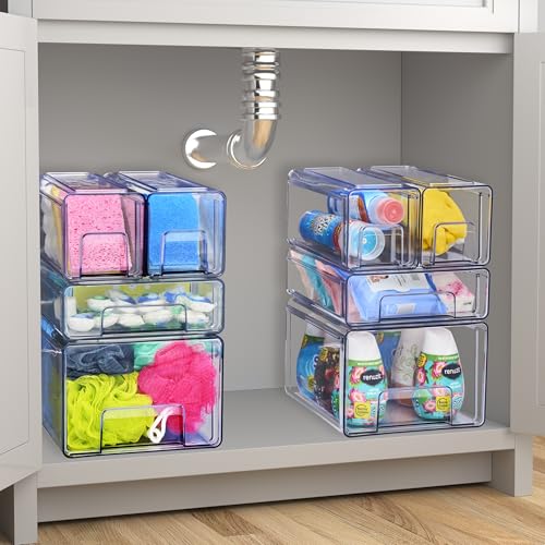Clear Stackable Storage Drawers with Handles (Medium, 4 Pack) - view 6