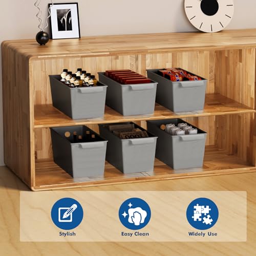 Plastic Storage Bins 6 Pack, Open Top Baskets, 11"x5" Pantry Basket (Gray) - view 6