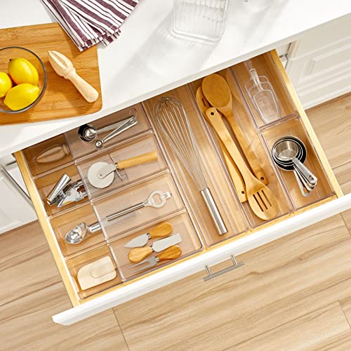 Plastic Kitchen Drawer Organizer Tray Set - Horizontal Storage Bin for Organizing Cutlery, Flatware, Silverware, Utensil, and Appliances - Ligne Collection - Clear - view 3
