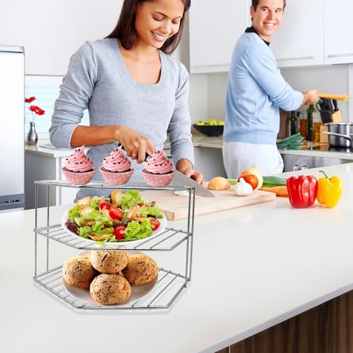 3-Tier Corner Shelf Counter and Cabinet Organizer - Steel Metal Wire - Rust Resistant - Plates, Dishes, Cabinet & Pantry Organizer - Kitchen Organization (10 x 7.5 Inch) (Chrome) - view 6