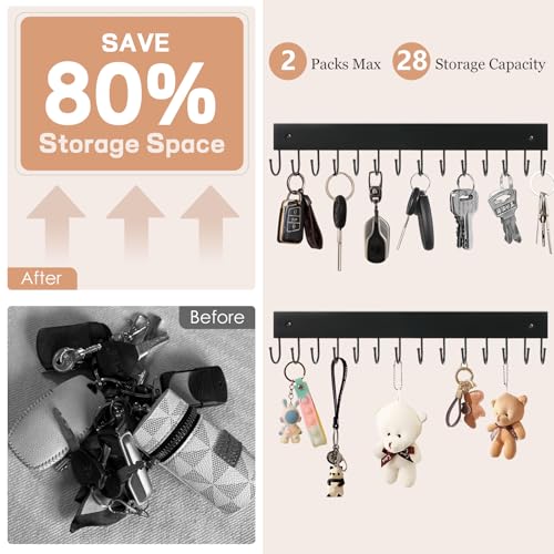 2-Pack Key Holder Wall Mount, 14.6" Key Rack with 28 Rotating Metal Hooks - view 3