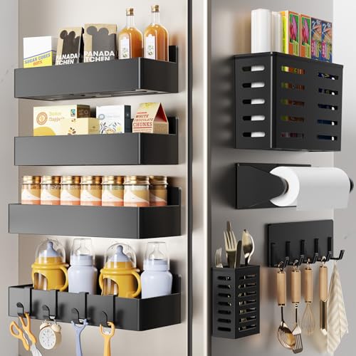 Magnetic Spice Rack for Refrigerator Black, 8 Pack