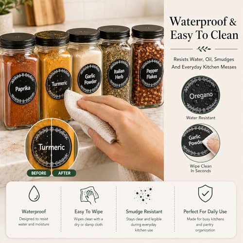 665 Spice Labels Book with A-Z Index, Black Round Pantry Stickers - view 5