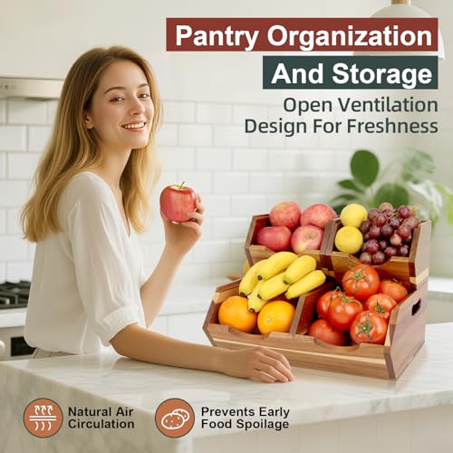 Acacia Wood Pantry Storage Bins, Stackable 3-piece set - view 2