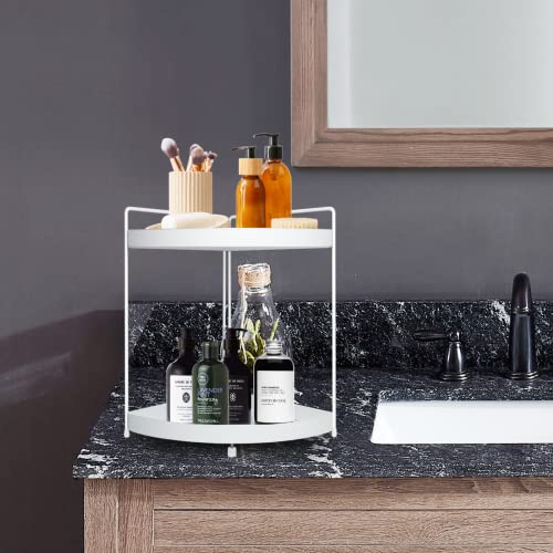 2 Tier Corner Shelf Rack Kitchen Counter Cabinet Bathroom Organizer Makeup Cosmetic countertop Organization and Storage Under Sink Organizers Perfume Trays for Dresser White - view 5