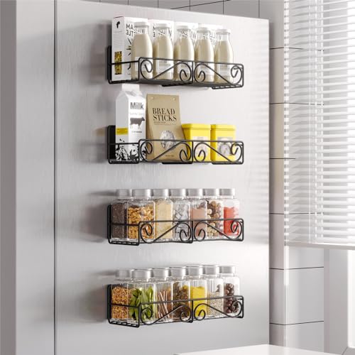 Magnetic Spice Rack, Strong Magnetic Shelf with 2 Removable Hooks, Perfect Space Saver for Small Kitchen/ Apartment, Awesome Metal Cabinet for Holding Spices, Jars, Bottle, Beve(Black, 2Pack) - view 8