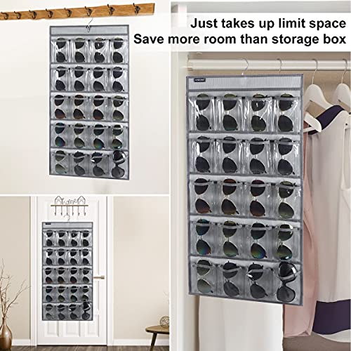 Dual Sided Hanging Sunglasses Organizer Storage Wall Mounted Eyeglasses Holder Eyewear Display Case with 40 Clear Slots (40 Pockets-Grey) - view 4