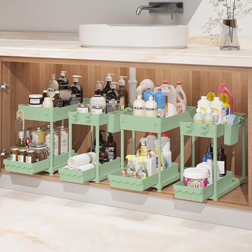 4-Pack 2-Tier Under Sink Organizer with Pull Out Drawers