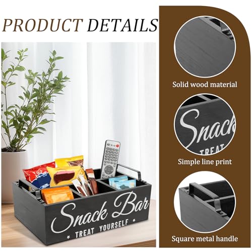 Snack Organizer for Countertop, Wood Pantry Storage Bins with Handles, Snack Bar Organizer for Pantry Shelf, 4 Compartment Food Container Box, Kitchen Storage Organizer for Nut,Chips,Beverage (Black) - view 2