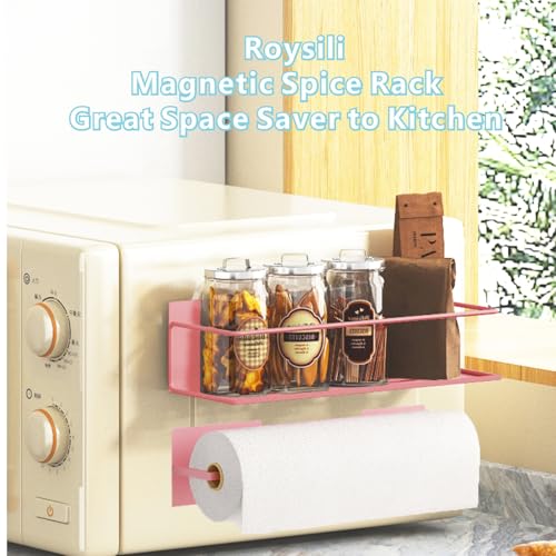 Magnetic Spice Rack For Refrigerator Magnetic Fridge Shelf For Kitchen Spice Organizer Magnetic Shelf For Fridge Space Saving Pink 4 Pack With Magnetic Paper Towel Holder - view 4