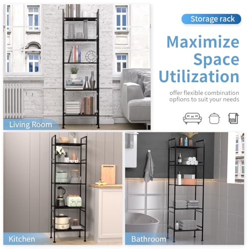 5-Tier Wire Shelving Metal Rack Shelves, Standing Storage Shelf Units Flat for Laundry Bathroom Kitchen Pantry Closet Organization (Black, 16.9" L x 12.2" W x 53.4" H) - view 6