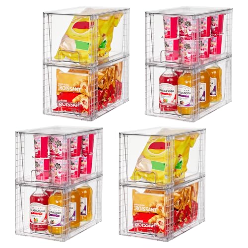 8 Pack Large Stackable Storage Drawers,Clear Acrylic Drawer Organizers with Handles, Easily Assemble for Fridge, Bathroom,Kitchen Undersink,Cabinet,Pantry Organization and Storage - view 6