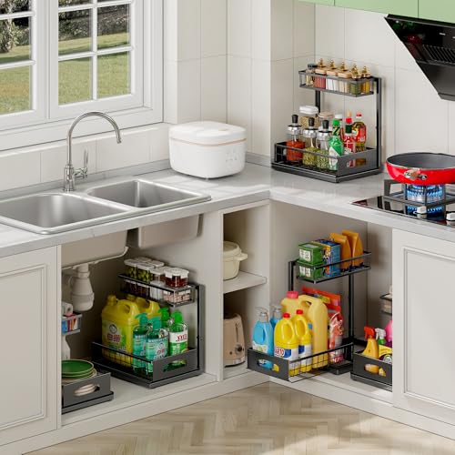 Under Sink Organizer, 1-Pack L-Shaped Metal Pull-Out Drawers for Kitchen - view 6