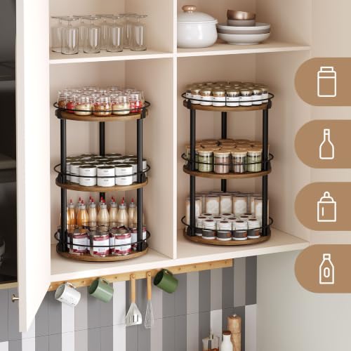 Spice Rack, Set of 2 Lazy Susan Organizer, 3-Tier Turntable Organizer For Cabinet, Compact and Versatile, for Kitchen Countertop, Rustic Brown SR23L2BR - view 5