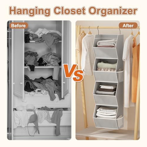Closet Organizers and Storage Hanging with Mesh Pockets for Clothes, Grey - view 5