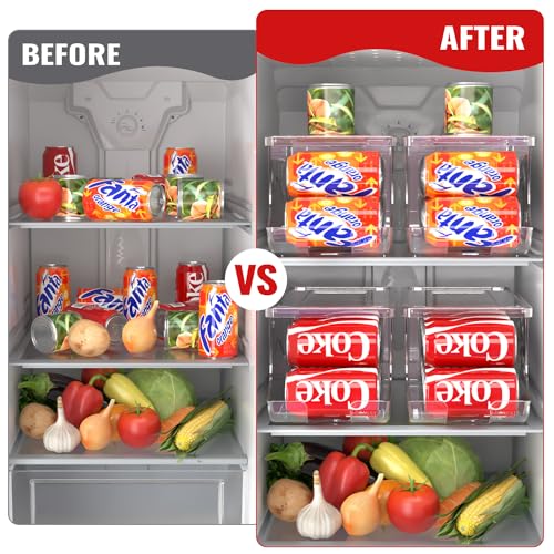 2 Pack Stackable Refrigerator Organizer, Soda Can Dispenser Pop Cans Container Beverage Holder with Lid for Fridge, Freezer, Kitchen, Clear Plastic Storage Bins-Holds 10 Cans Each - view 6