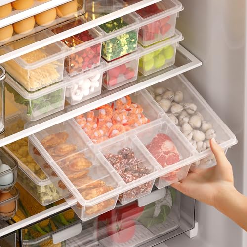 2 Pack Divided Veggie Tray with Lid, Salad Bar Containers for Fridge Organizer, 5 Compartment Snackle Box Container, Clear Plastic Food Storage & Seving for Fruit, Vegetable, Snack, Meal Prep