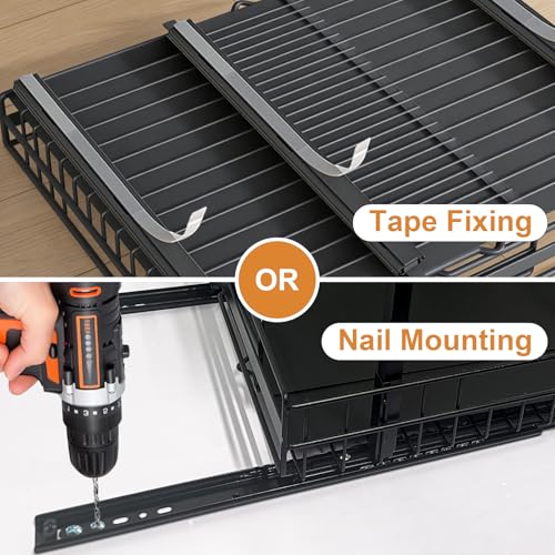 Under Sink Organizer, 1 Pack 2-Tier Expandable Pull Out Storage with Ball-Bearing Slides, Height Adjustable for Kitchen Bathroom Cabinet, Black - view 6