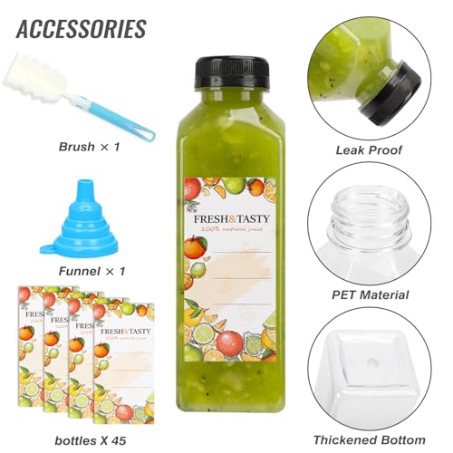 45 PACK 16 OZ Reusable Juice Bottles with Caps, Accessories - view 3