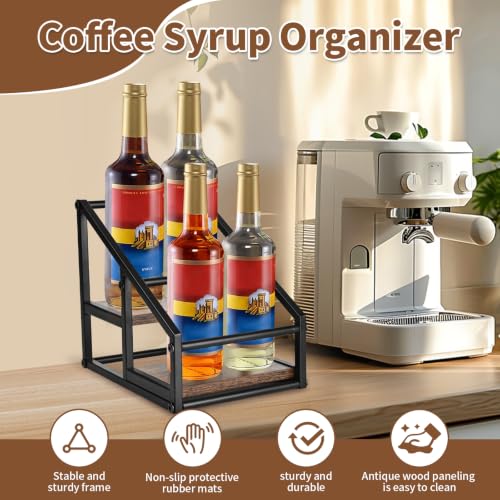 2-Tier Coffee Syrup Organizer, 4-Bottle Rack, Rustic Brown - view 2