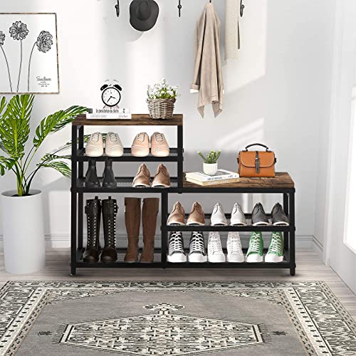 Shoe Rack Bench Shoe Storage Organizer with Seat, 5-Tier Industrial Free Standing Shoe Rack for Entryway, Narrow Shoe Rack Organizer Shelves for High Heels, Entryways, Hallways, Closets,Brown - view 6