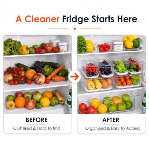 10 Pack Clear Fridge Organizer Bins with Drain Trays - Stackable - view 5