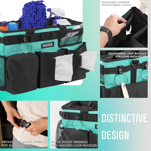 Wearable Cleaning Caddy Bag, Cleaning Caddy Supplies Organizer with Handle & Shoulder Straps for Housekeepers, Under Sink & Car Cleaning Tool Organizers with 4 Foldable Divider (Lake Blue) - view 3