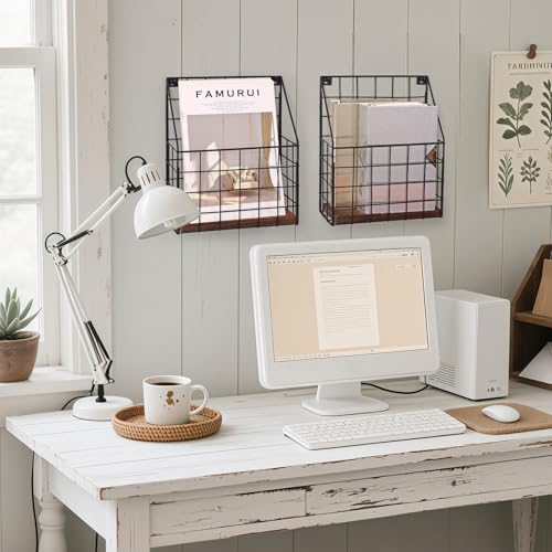 Mail Holder Magazine Basket 2Pack Black Wall Mount File Organizer Wood Rack - view 7