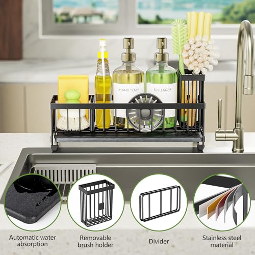 12.2in Larger Sink Caddy Organizer with Drying Stone,Sponge Holder for Sink - view 2