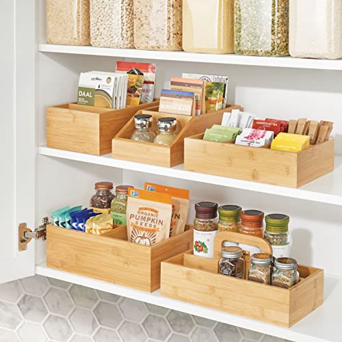 Bamboo Tea & Food Storage Organizer Container Box - Wooden Holder Case for Tea Bags, Coffee, Snacks, Sugar, Sweeteners, and Small Packets - Echo Collection - Natural Wood - view 6