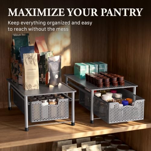 Stackable Cabinet Basket Drawer Organizer, Silver - view 7