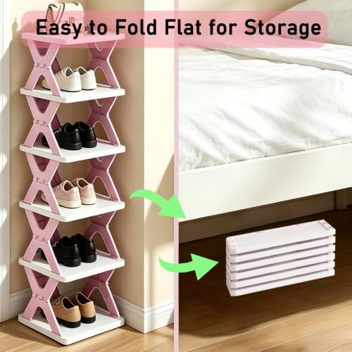 6 Tier Foldable Shoe Rack, Collapsible Vertical Kids Shoe Organizer - view 4