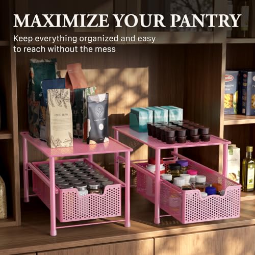 Stackable Under Sink Sliding Basket Drawer, Pink - view 7