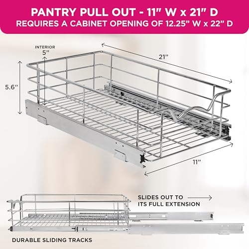 Pull Out Cabinet Organizer, Pantry Drawer, 11"W x 21"D x 5"H - view 3