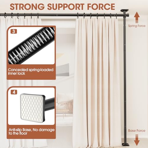Room Divider Curtain Rod, No Drilling Room Separator for Space Partition Adjustable 4-10ft(H) 28-70inch(W) Heavy Duty Temporary Wall Divider Floor to Ceiling Tension Rod, Black - view 3
