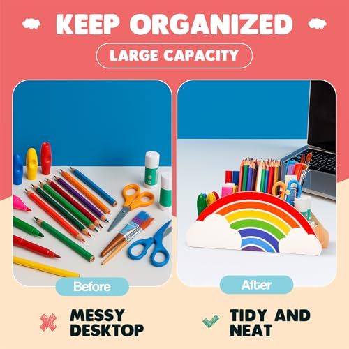 Rainbow Wooden Desk Organizer Natural Wood No Smell Childfriendly Cute Pen Pencil Holder Caddy for Office Supplies Classroom for Art Supply Makeup Brush Storage for Kids Present - view 4