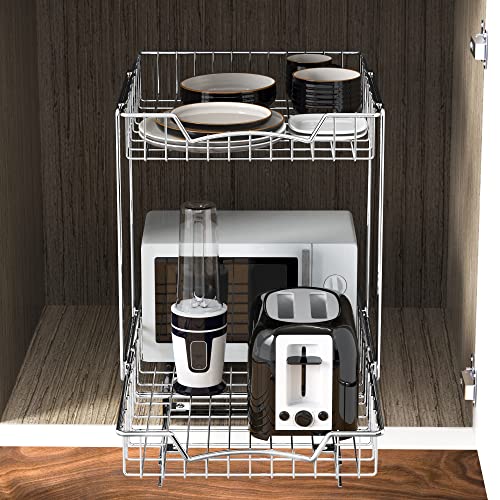 2-Tier (L+L) Pull Out Under Cabinet Sliding Shelf, Chrome - view 6